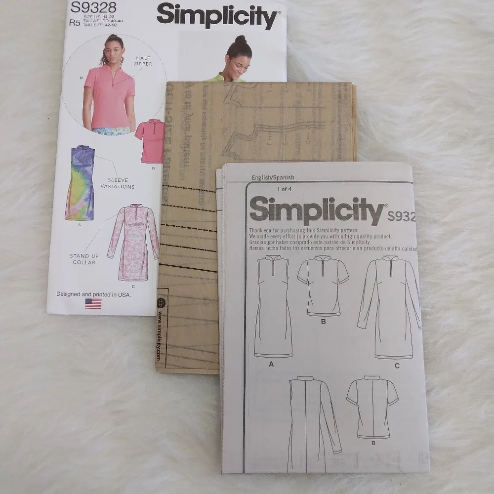 Simplicity S9328 Misses' knit dress & top w/ half-zip, stand-up collar s…